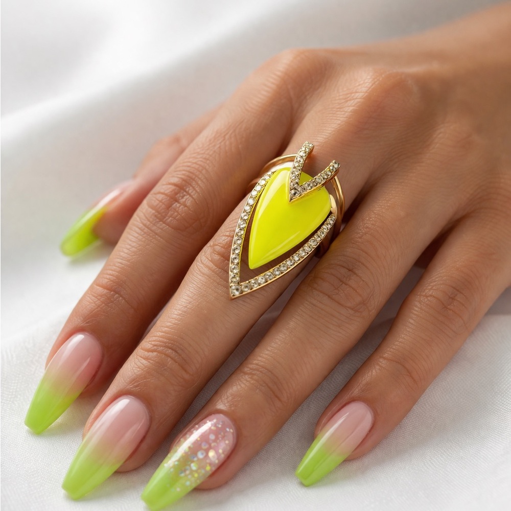 Alexis Bittar Bold Neon Yellow Statement Ring size 6.5